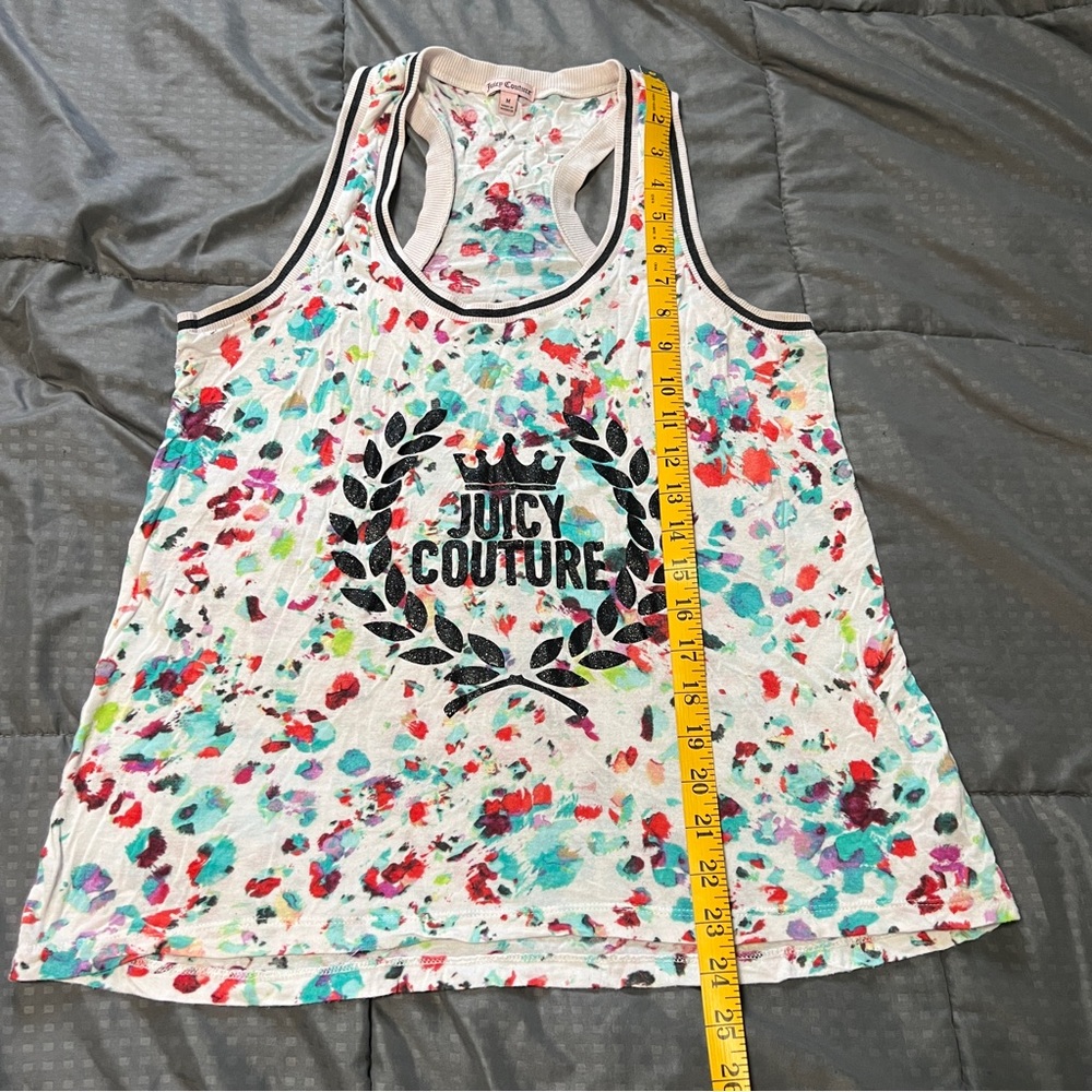 Juicy couture white w/ multicolor water color leopard print tank top size medium - Picture 4 of 9